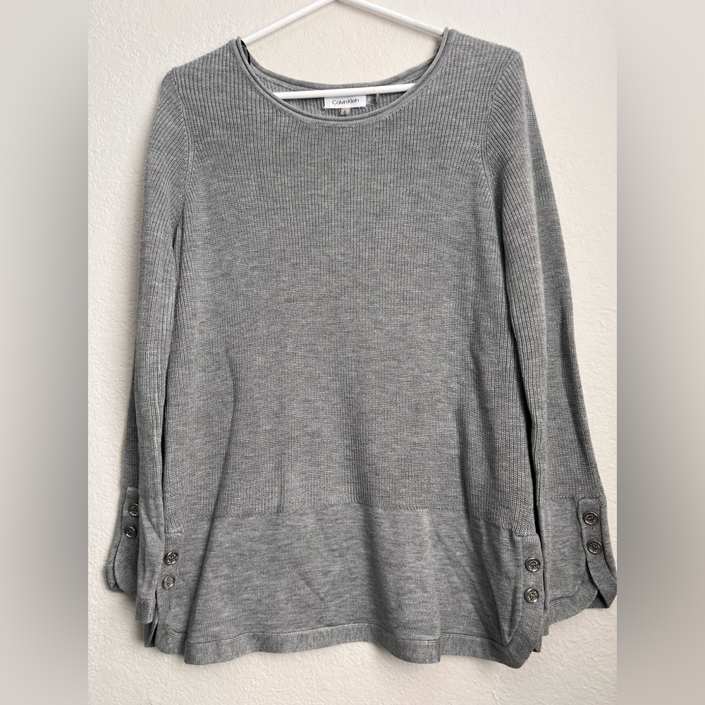Calvin Klein Light Gray Ribbed Knit Crewneck Sweater